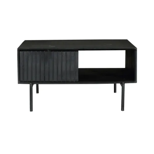 Couchtisch - Schwarzes Mangoholz, Vertikale Lamellenfront, Offenes Fach, 80 cm – Madison | Starfurn