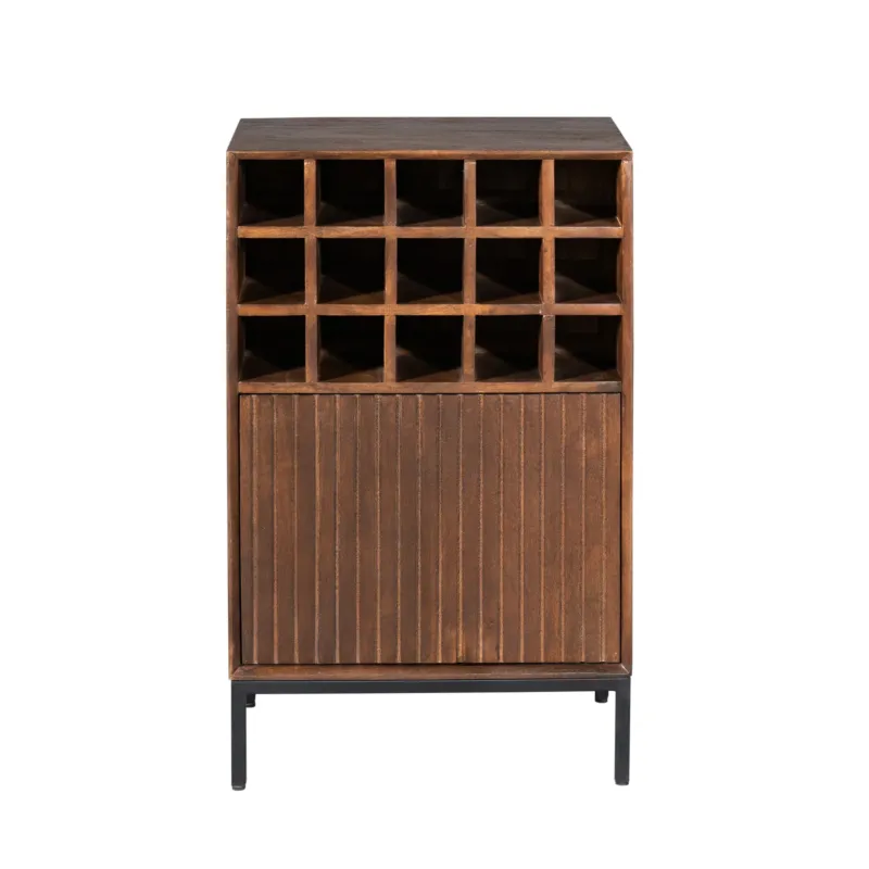 Weinschrank - Braunes Mangoholz, Vertikale Lamellenfront, Flaschenfächer, 55 cm – Madison | Starfurn