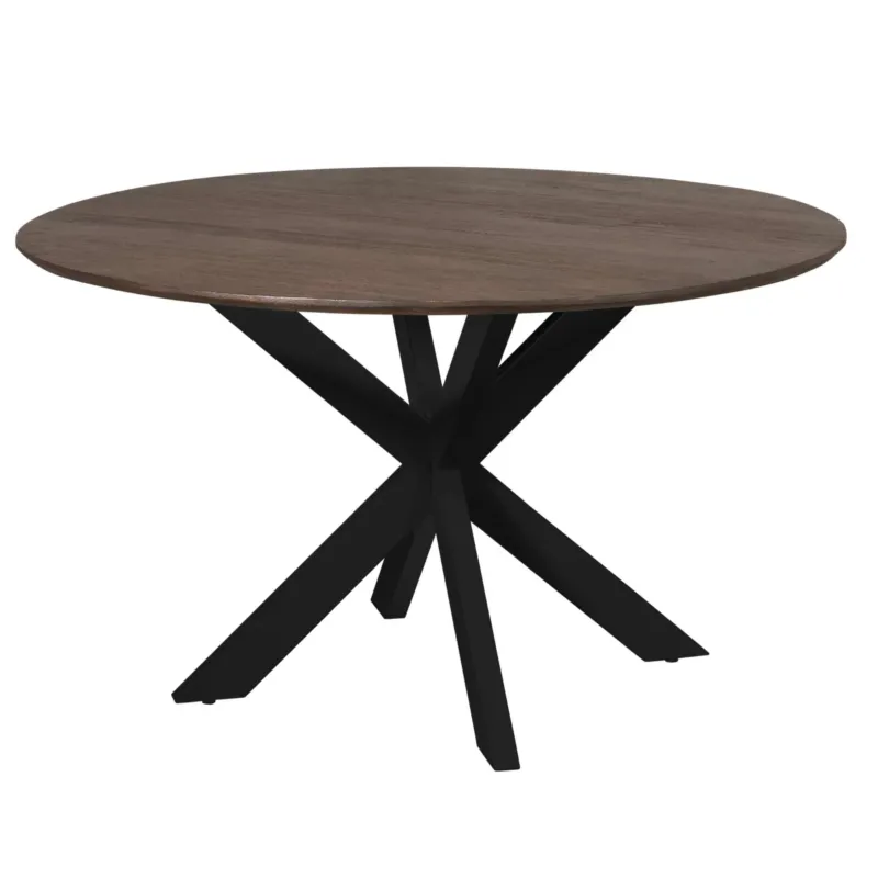 Esszimmertisch – Runder Brauner Tisch, Schwarze Metallbeine, Modernes Design – Madison | Starfurn