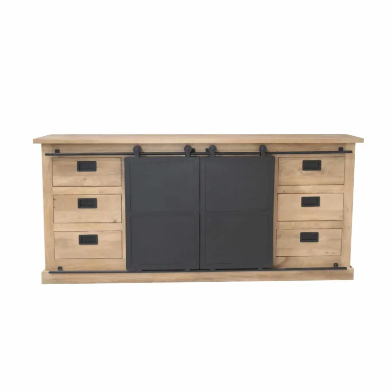 Sideboard – Mangoholz Material, Schwarze Metalldetails, Natürliche Oberfläche – Fresno | Starfurn