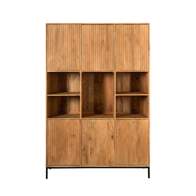 schrank – Mangoholz, Lattenmuster, Metallgestell XL – Madison | Starfurn