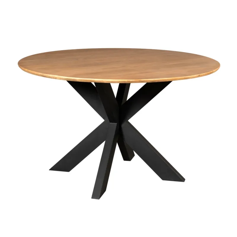 Esszimmertisch – Mangoholz Material, Schwarzes Metallgestell, Rundes Design – Madison | Starfurn