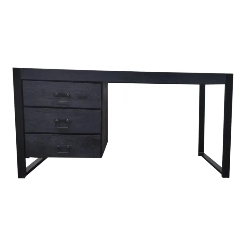 Schreibtisch - Mangoholz Schwarz, Drei Schubladen, Metallgestell, 145 cm – Boaz | Starfurn