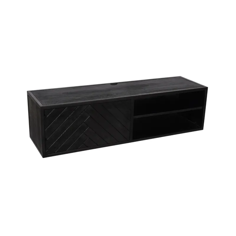 TV-Möbel - Mangoholz Schwarz, Fischgrätmuster, Zwei Fächer, 120 cm – New York | Starfurn