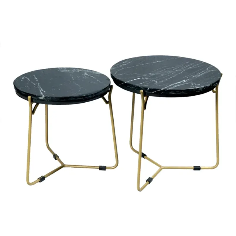 Couchtisch – Schwarze Marmor, Gold Metall, Rundes Nesting – Caly | Starfurn