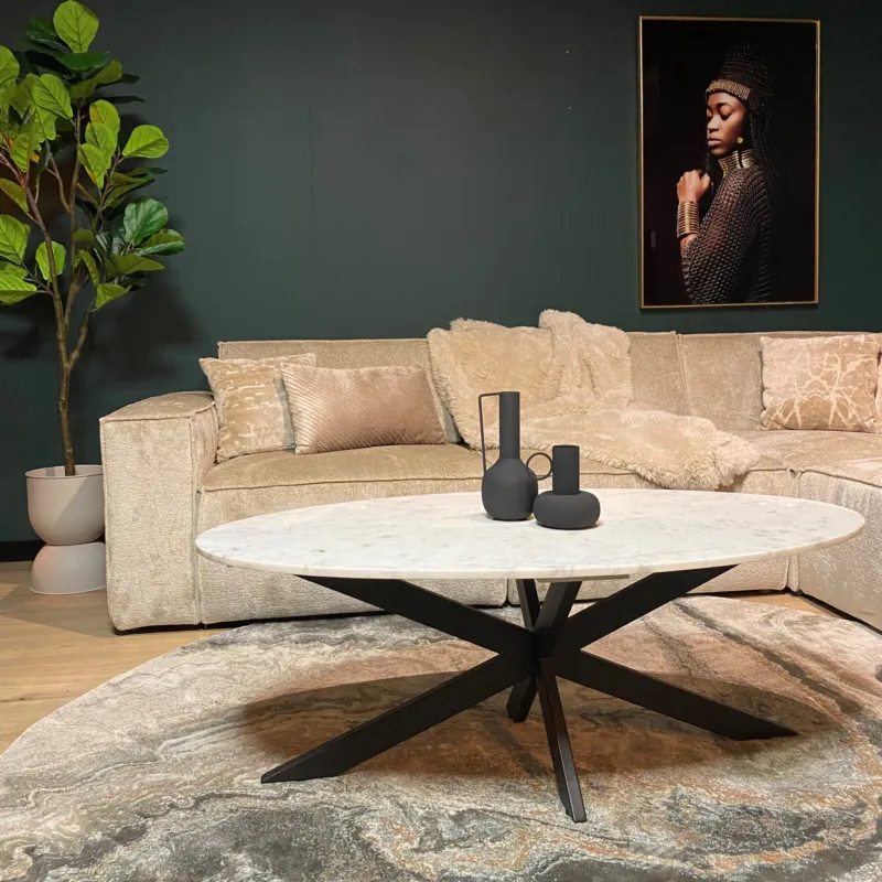 Couchtisch - Weißer Marmor Metallgestell Oval – Faye | Starfurn