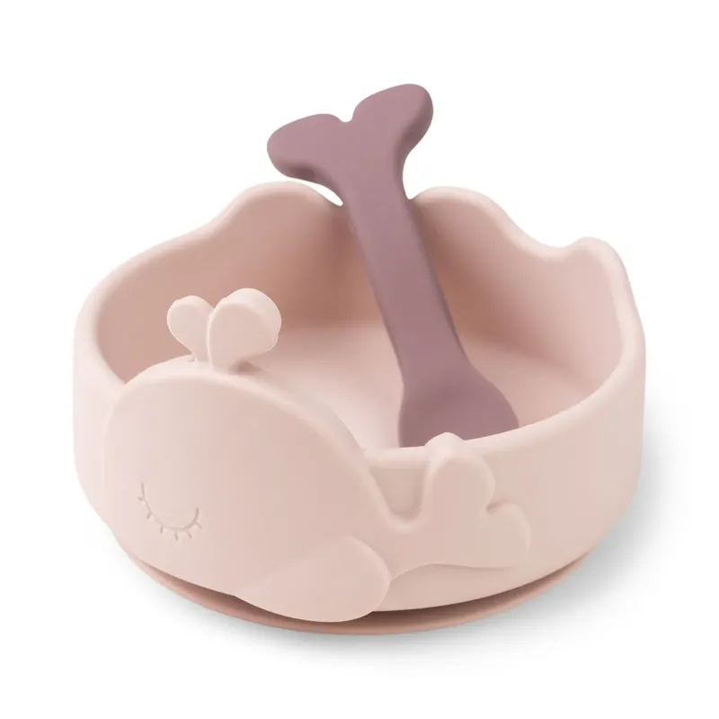 Silikone Stick & Stay skål og babyske - Wally - Pudder