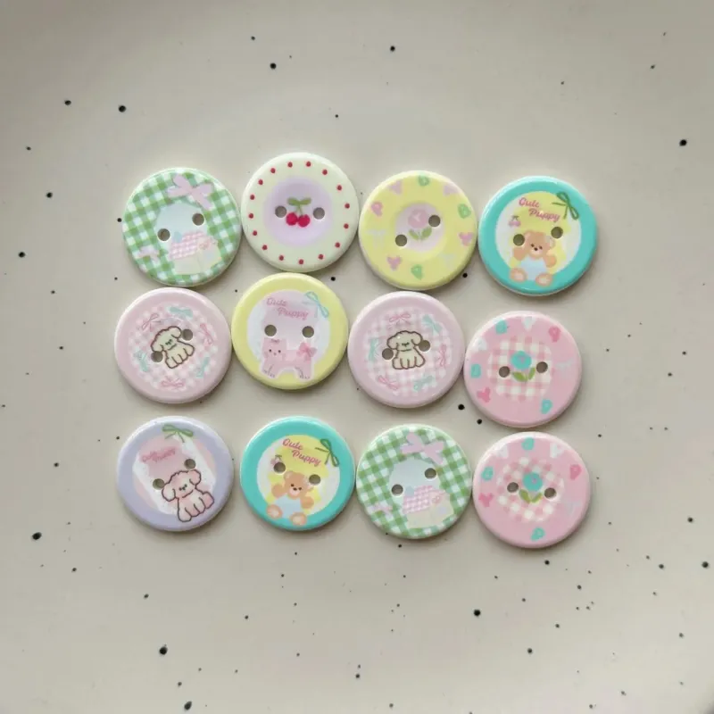 25MM Cartoon Cherry Cat and Dog 2-Hole Resin Buttons 48 Pack