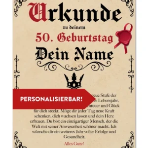 Geburtstags Urkunde Personalisierbar mit Wunschname + Alter - Pergament Stil Antik Vintage - 30x40 cm
