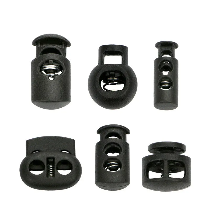 540Pcs Plastic Cord Locks For Drawstrings Double Hole Spring Stopper Fastener Slider Toggles End Black