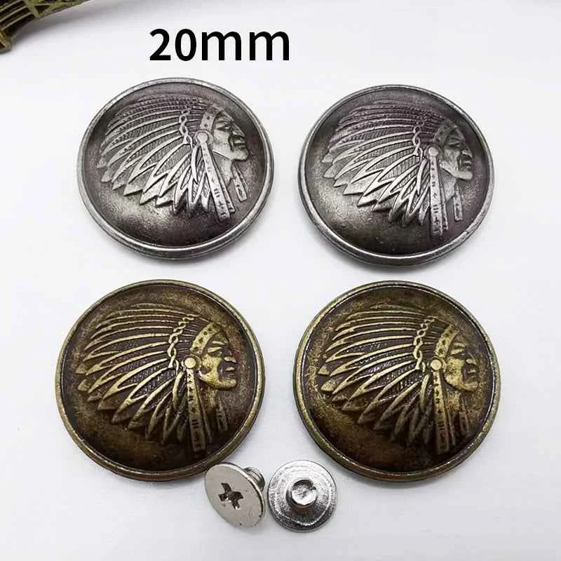 Vintage Silver Bronze Indian Head Screw Studs Leather Rivets 20pcs