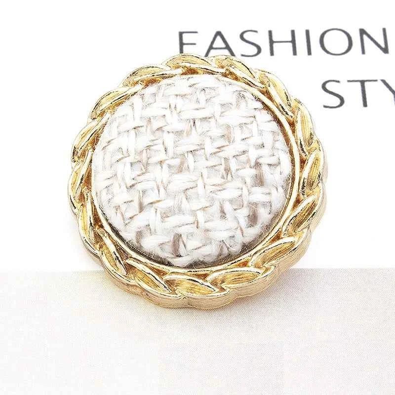 18/21/25mm Waved Edge Woven Fabric-Covered Textured Metal Buttons 18pcs White