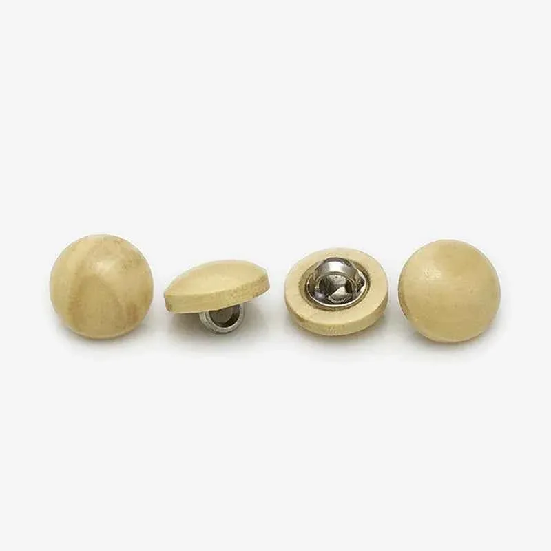 11mm Wooden Mushroom Round Buttons with Metal Shanks 50PCS White