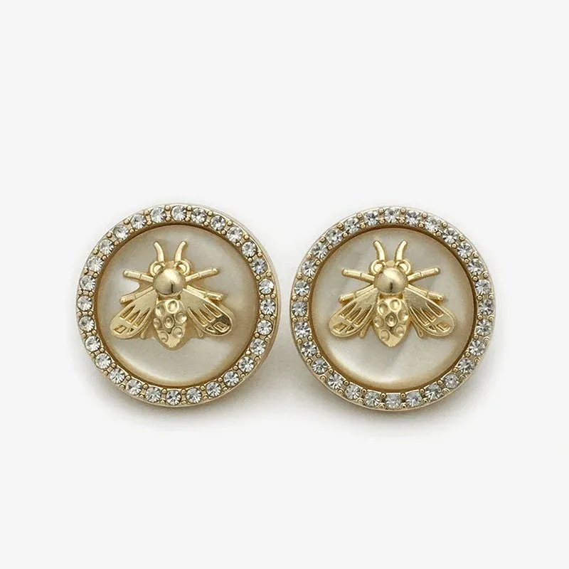 Bee-Shaped Rhinestone Metal-Resin Two-Tone Coat Buttons 20pcs Beige