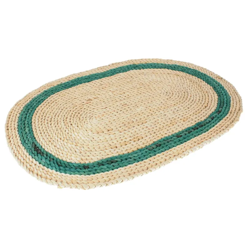 4er Set Platzset oval Maisstroh Natur Grün Platzmatten Tischmatten Naturmaterial modern