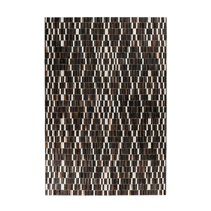 Teppich – Echtes Leder, Zusammengesetzte Optik, Schwarzweißer Farbton, 230 cm - Lavin 125 | Kayoom