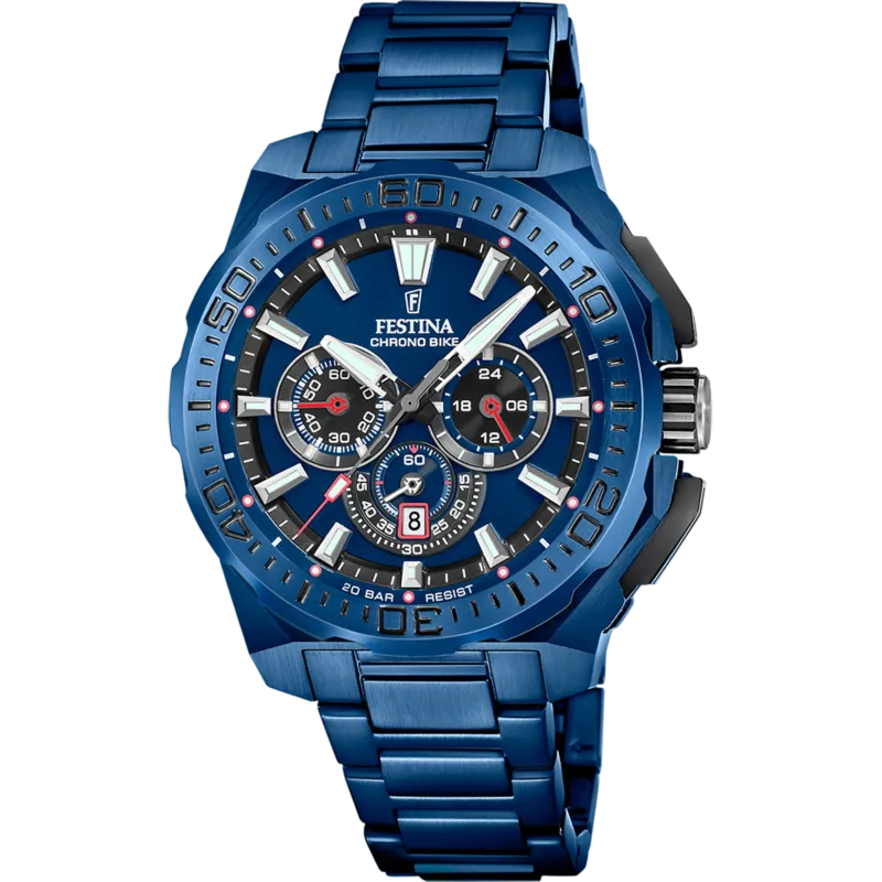 Festina Herrenuhr Swiss Made Chrono Bike - Blau Stahlarmband - F20729/1