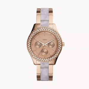 Fossil Stella Quartz 38 MM Damenuhr - Edelstahl, Rose Gold & Weiss - ES4755