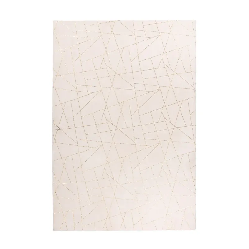 Teppich – Geometrisches Muster, Goldene Linien, Cremefarbener Grundton, 80 x 150 cm - Bijou 125 | Kayoom