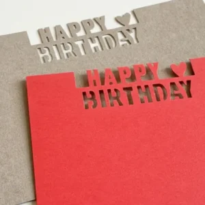 Geburtstagskarte mit den Worten happy birthday herausgestanzt