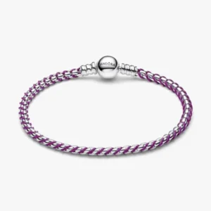 Lilafarbene Kordel Kastenkette Armband Sterling-Silber - 593816C03