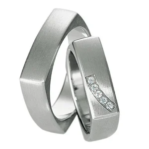 Linden Trauringe / Eheringe Obfelden mit 5 funkelnden Diamanten - 001/002