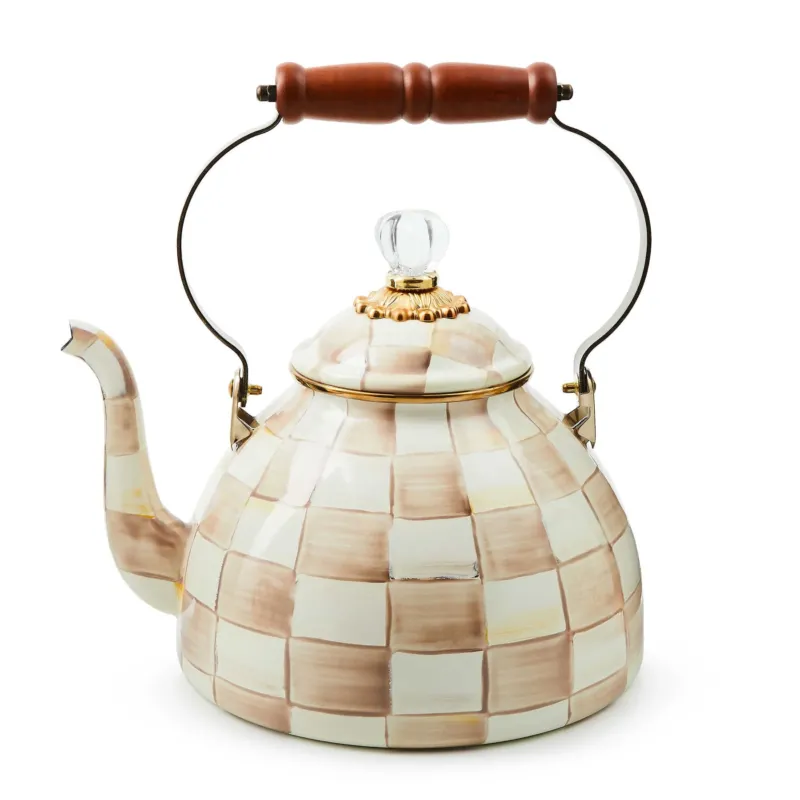 Mocha Check 2.84L Tea Kettle by MacKenzie - Childs - |VESIMI Design| Luxury Bathrooms and Home Decor