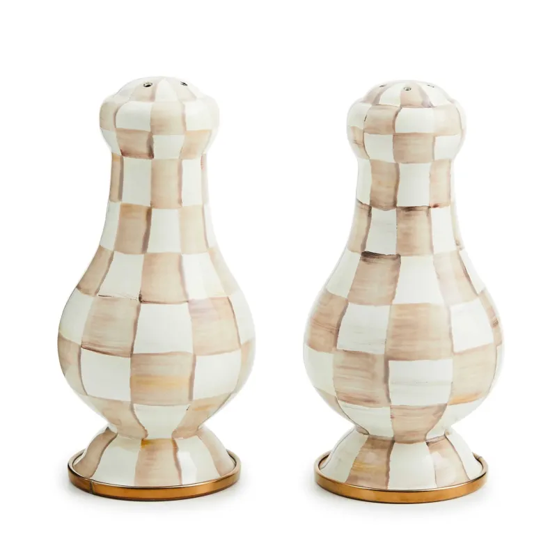 Mocha Check Large Salt & Pepper Shakers - |VESIMI Design| Luxury Bathrooms and Home Decor