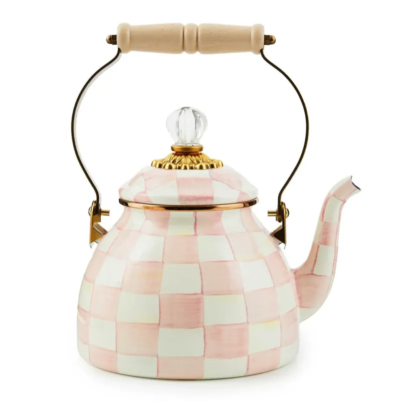 New Rosy Check Enamel Tea Kettle 1,89L by MacKenzie-Childs - |VESIMI Design|