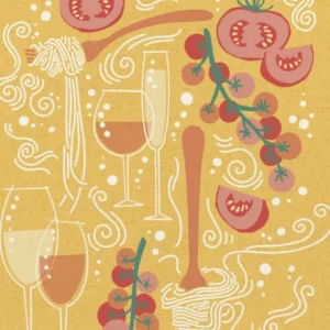 Pasta Paradise | Tomato and Wine | Playful Italian Pasta Illustration | by Aia Ueno