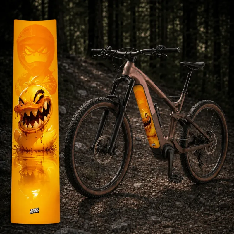 Sons of Battery® - E-MTB Brand & Community Folien & Sticker Horror Ente / Duck – E-Bike Akku Sticker & Schutzfolie | Universal, Wunschgröße & CUBE Cut E-Bike-Community