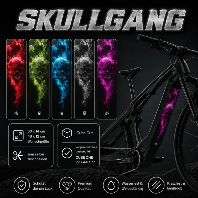 Sons of Battery® - E-MTB Brand & Community Folien & Sticker Skullgang Glow (Totenkopf Aufkleber) - Akku Sticker Abdeckung Cover Universal / Schutzfolie / für alle E-Bikes E-Bike-Community
