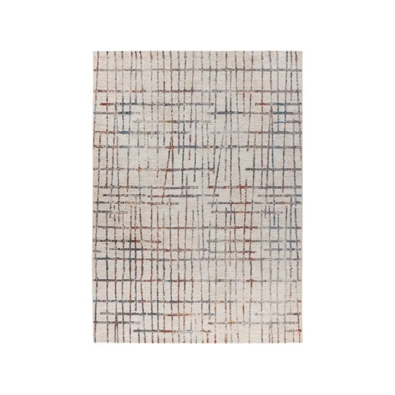 Teppich – Polyester Oberfläche, Geometrisches Raster Muster, Creme Farbe, 120 x 170 cm - Jaka 225 | Kayoom