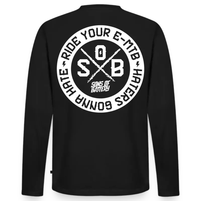 SPOD Männer Premium Bio Langarmshirt Schwarz / S Hater - Sons of Battery - DTG (Digital Druck) Männer Premium Langarmshirt E-Bike-Community
