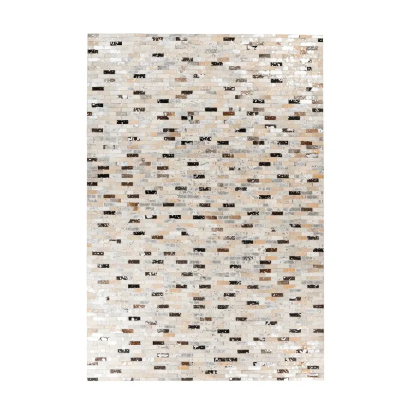 Teppich – Echtes Leder, Zusammengesetzte Optik, Schwarzer Farbton, 170 cm - Lavin 525 | Kayoom